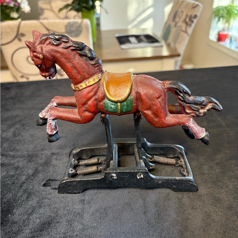 Vintage-Style Cast Iron Rocking Horse Figurine - Picture 3 of 7